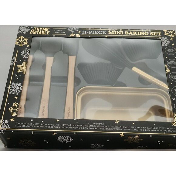 Thyme & Table black gold 11pc MINI BAKING SET loaf pan silicone whisk spatula - Picture 3 of 10